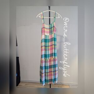 Plaid Strappy Tiered Maxi Pocket Dress